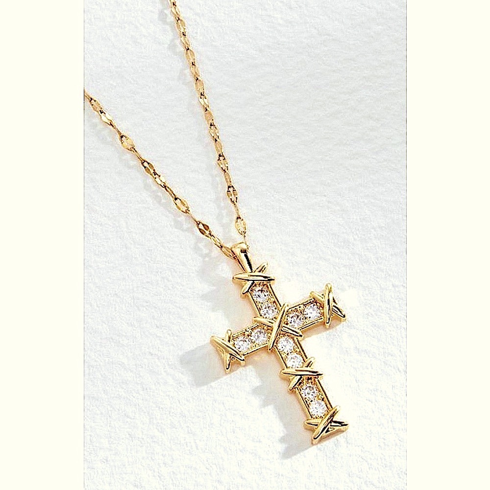 NEW Unisex 18k Gold Filled Plated Simulated‎ Diamond Cross Necklace, 16-18”